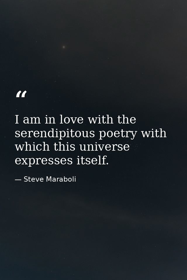 I am in love with the serendipitous poetry with which this universe expresses itself. — Steve Maraboli