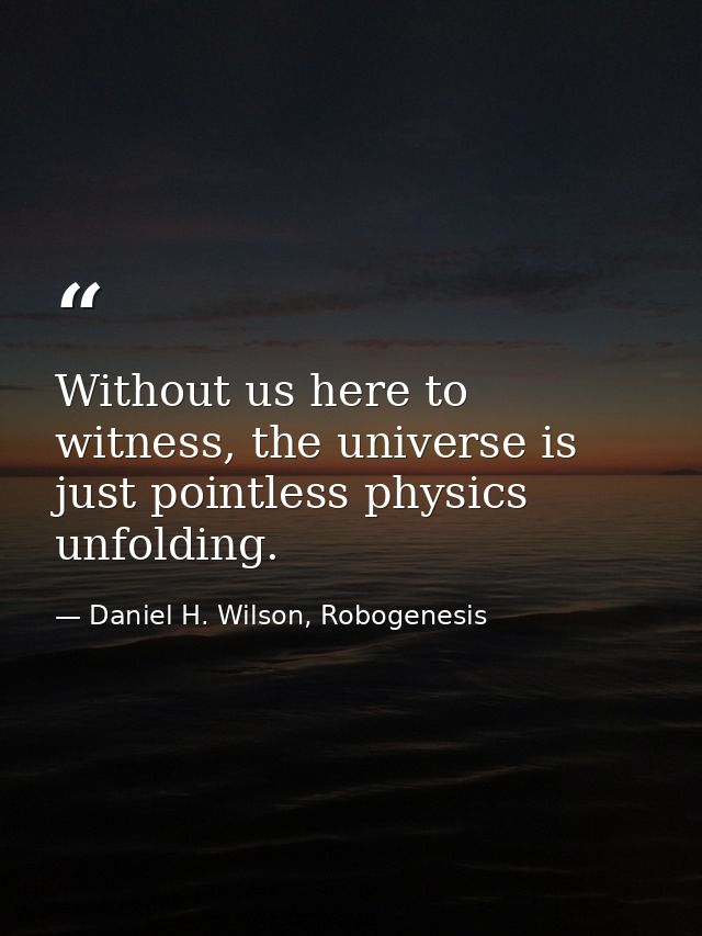 Without us here to witness, the universe is just pointless physics unfolding. — Daniel H. Wilson, Robogenesis