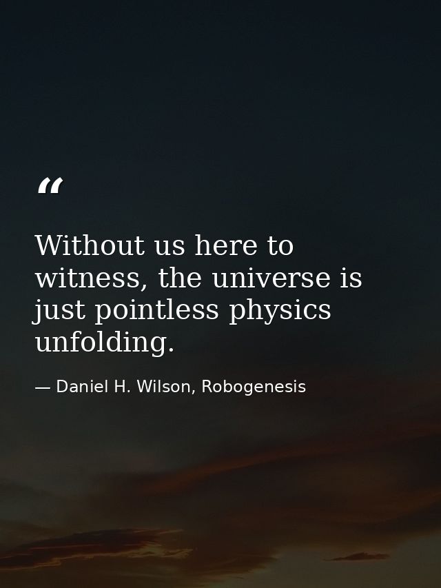 Without us here to witness, the universe is just pointless physics unfolding. — Daniel H. Wilson, Robogenesis