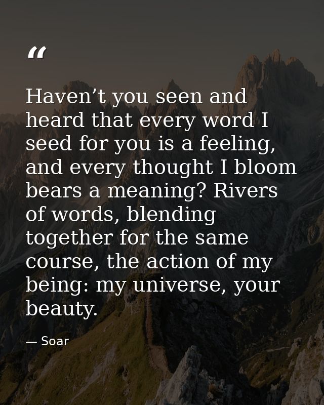 Haven’t you seen and heard that every word I seed for you is a feeling, and every thought I bloom bears a meaning? River — Soar