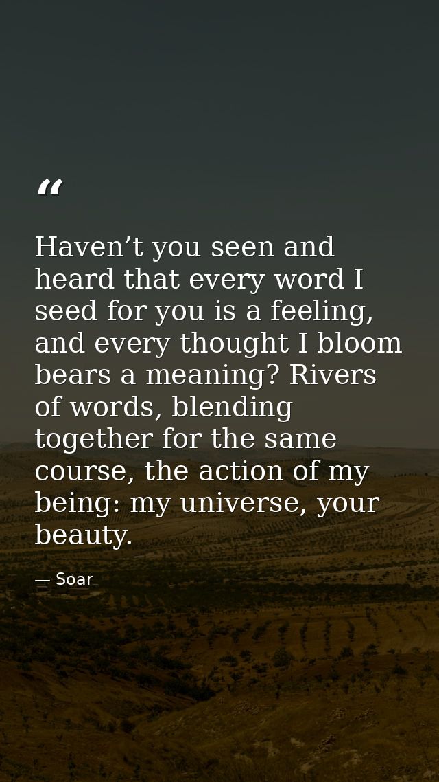 Haven’t you seen and heard that every word I seed for you is a feeling, and every thought I bloom bears a meaning? River — Soar