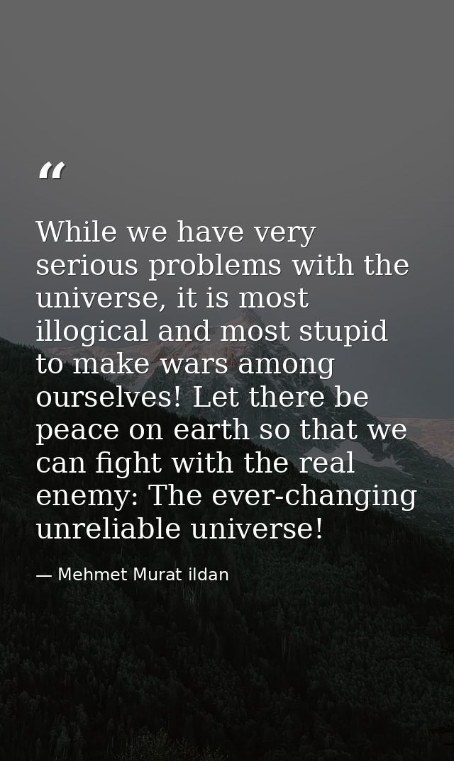 While we have very serious problems with the universe, it is most illogical and most stupid to make wars among ourselves — Mehmet Murat ildan