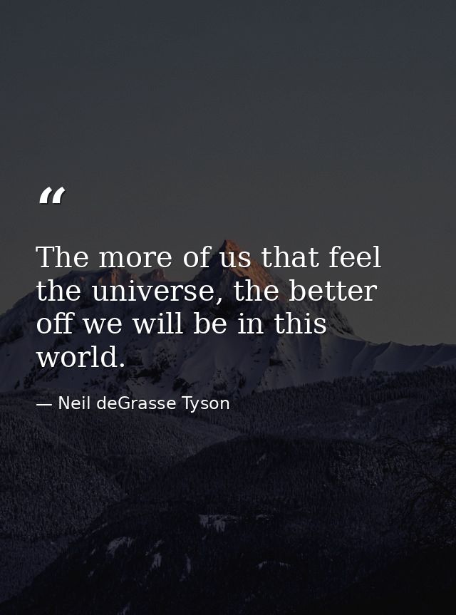 The more of us that feel the universe, the better off we will be in this world. — Neil deGrasse Tyson
