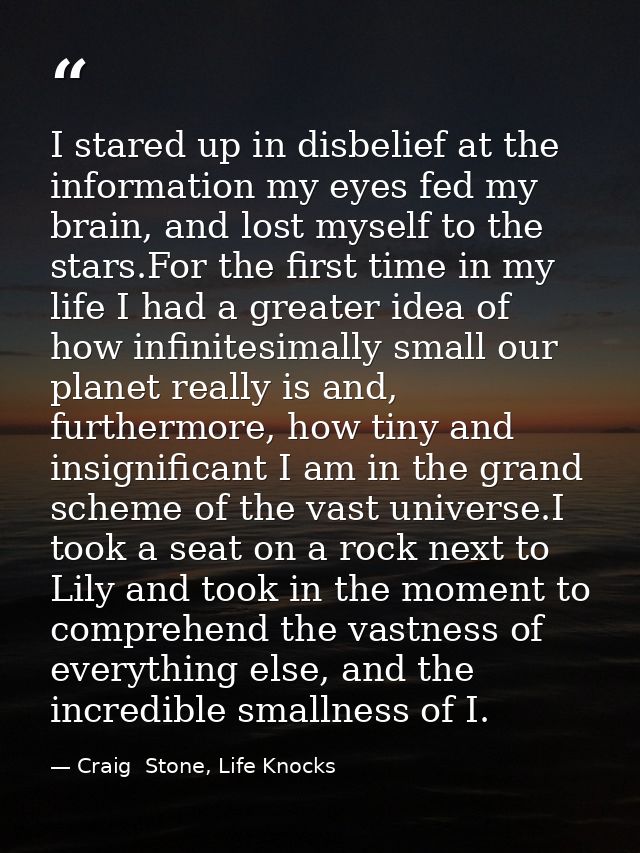 I stared up in disbelief at the information my eyes fed my brain, and lost myself to the stars.For the first time in my  — Craig  Stone, Life Knocks