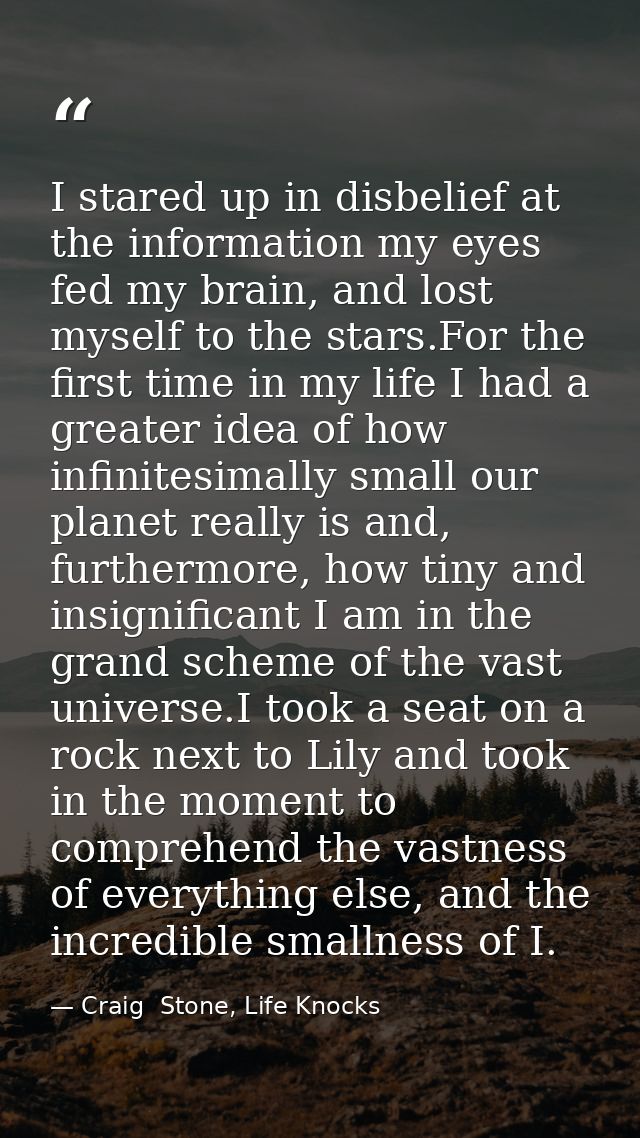 I stared up in disbelief at the information my eyes fed my brain, and lost myself to the stars.For the first time in my  — Craig  Stone, Life Knocks