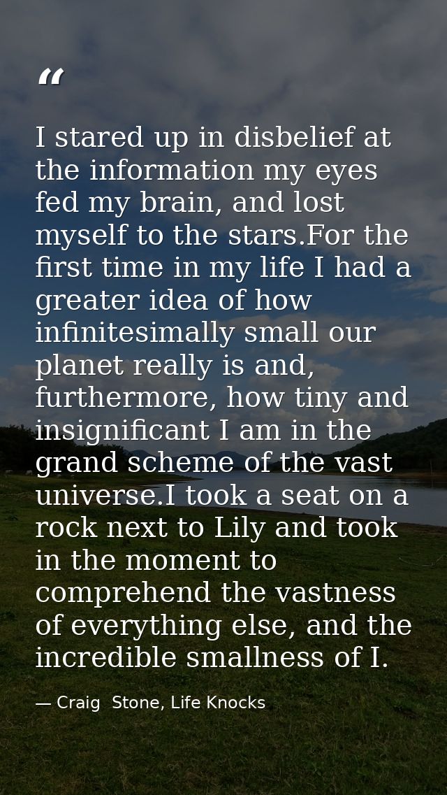 I stared up in disbelief at the information my eyes fed my brain, and lost myself to the stars.For the first time in my  — Craig  Stone, Life Knocks