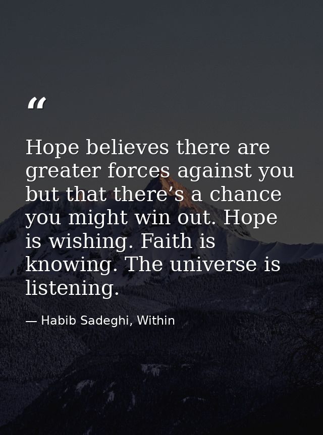 Hope believes there are greater forces against you but that there’s a chance you might win out. Hope is wishing. Faith i — Habib Sadeghi, Within