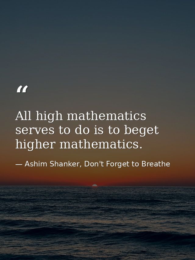 All high mathematics serves to do is to beget higher mathematics. — Ashim Shanker, Don't Forget to Breathe