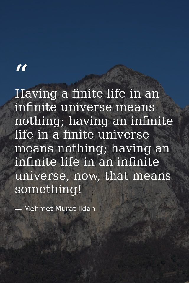 Having a finite life in an infinite universe means nothing; having an infinite life in a finite universe means nothing;  — Mehmet Murat ildan