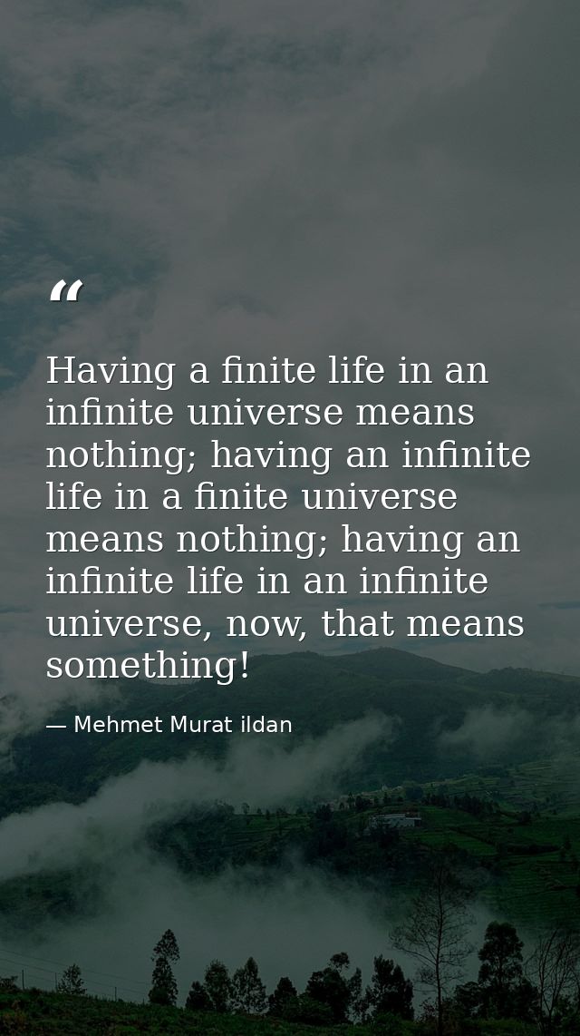 Having a finite life in an infinite universe means nothing; having an infinite life in a finite universe means nothing;  — Mehmet Murat ildan