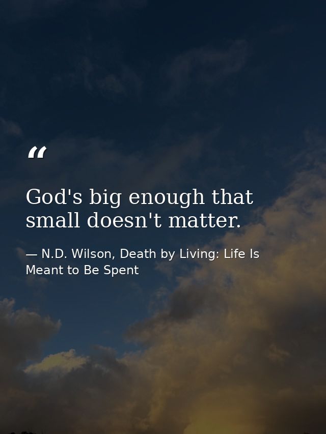 God's big enough that small doesn't matter. — N.D. Wilson, Death by Living: Life Is Meant to Be Spent
