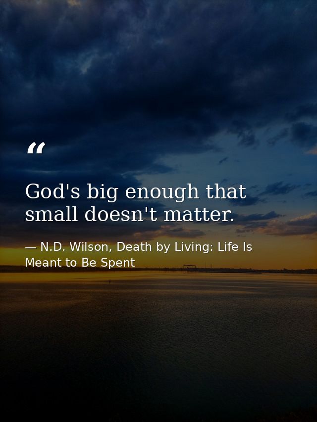 God's big enough that small doesn't matter. — N.D. Wilson, Death by Living: Life Is Meant to Be Spent