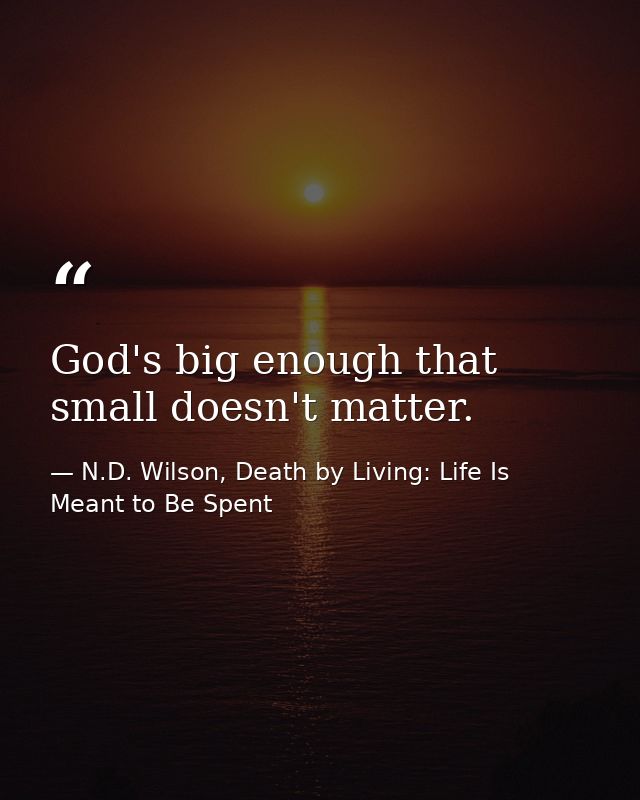 God's big enough that small doesn't matter. — N.D. Wilson, Death by Living: Life Is Meant to Be Spent