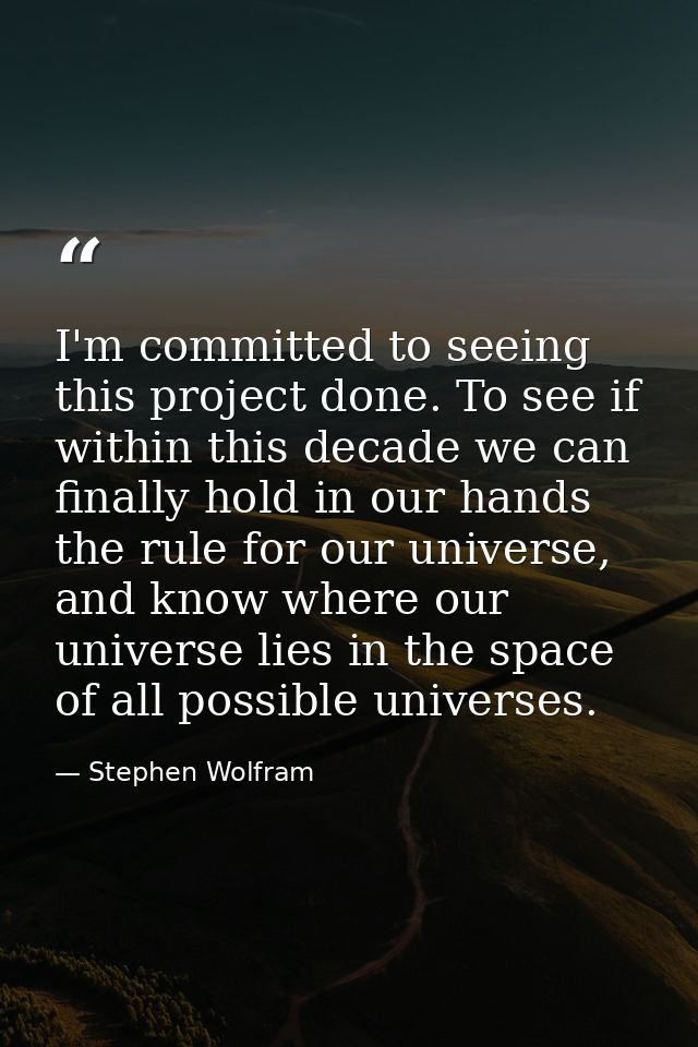 I'm committed to seeing this project done. To see if within this decade we can finally hold in our hands the rule for ou — Stephen Wolfram
