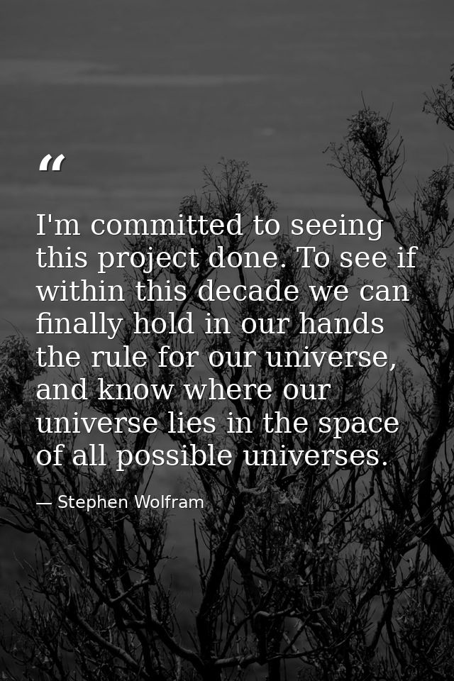 I'm committed to seeing this project done. To see if within this decade we can finally hold in our hands the rule for ou — Stephen Wolfram