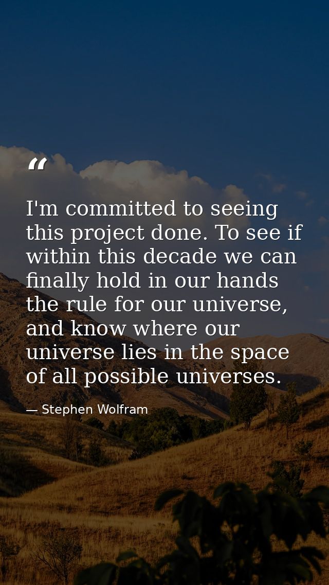 I'm committed to seeing this project done. To see if within this decade we can finally hold in our hands the rule for ou — Stephen Wolfram