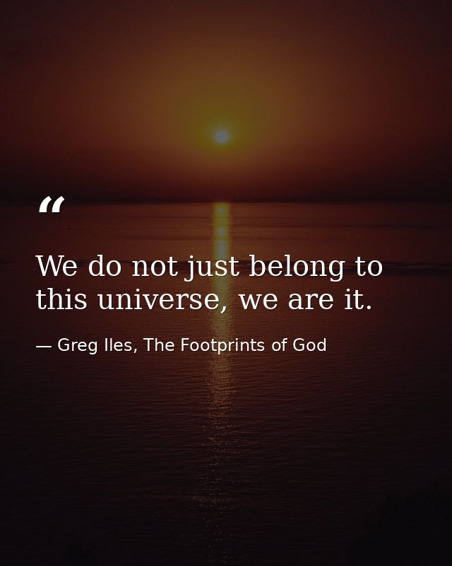 We do not just belong to this universe, we are it. — Greg Iles, The Footprints of God
