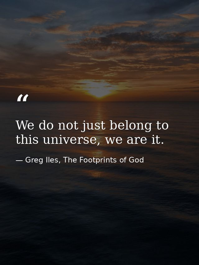We do not just belong to this universe, we are it. — Greg Iles, The Footprints of God
