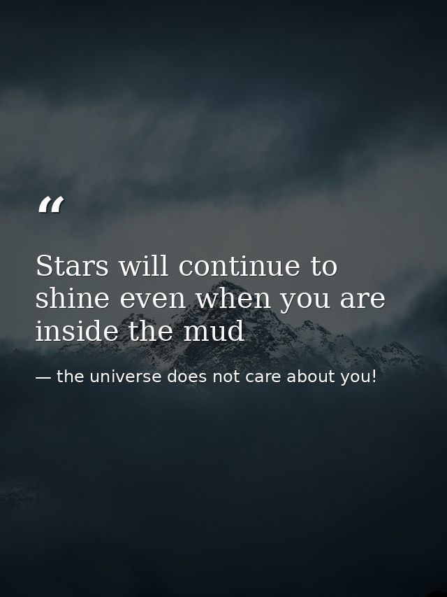 Stars will continue to shine even when you are inside the mud — the universe does not care about you!