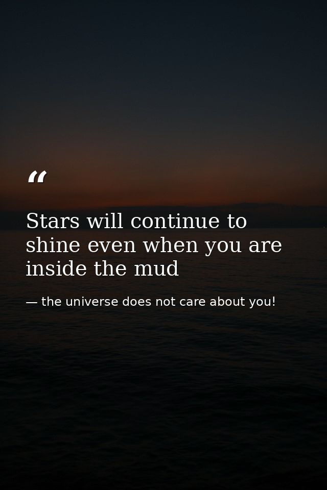 Stars will continue to shine even when you are inside the mud — the universe does not care about you!