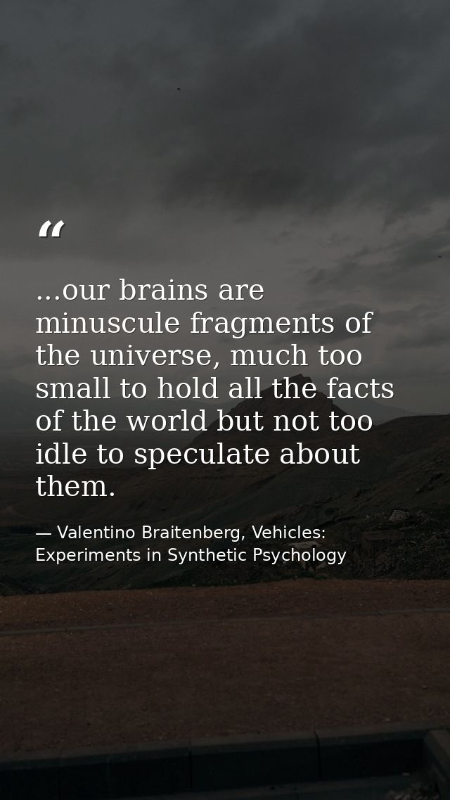 ...our brains are minuscule fragments of the universe, much too small to hold all the facts of the world but not too idl — Valentino Braitenberg, Vehicles: Experiments in Synthetic Psychology