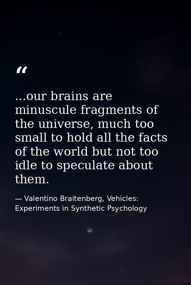 ...our brains are minuscule fragments of the universe, much too small to hold all the facts of the world but not too idl — Valentino Braitenberg, Vehicles: Experiments in Synthetic Psychology