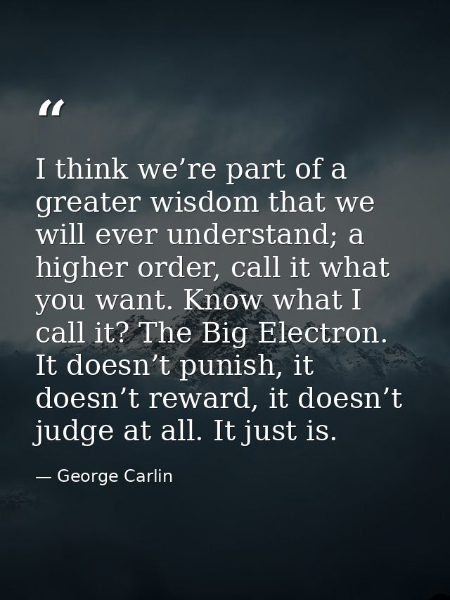 I think we’re part of a greater wisdom that we will ever understand; a higher order, call it what you want. Know what I  — George Carlin
