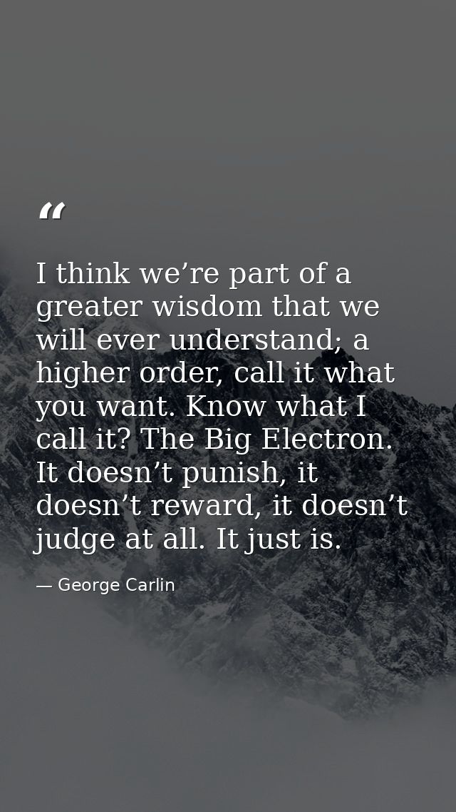 I think we’re part of a greater wisdom that we will ever understand; a higher order, call it what you want. Know what I  — George Carlin