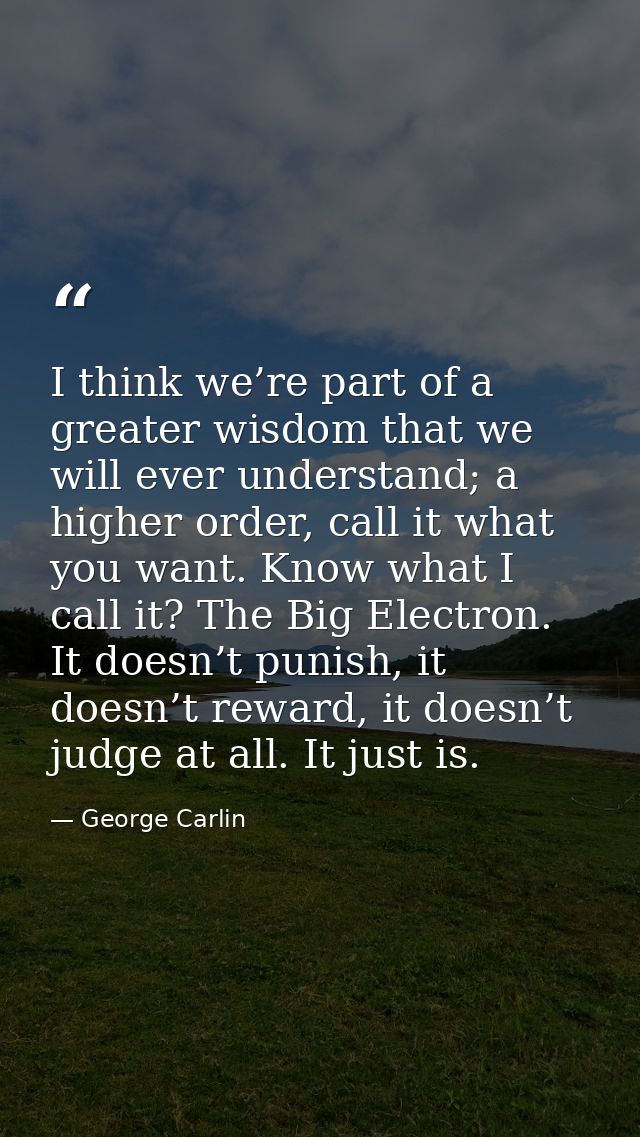 I think we’re part of a greater wisdom that we will ever understand; a higher order, call it what you want. Know what I  — George Carlin