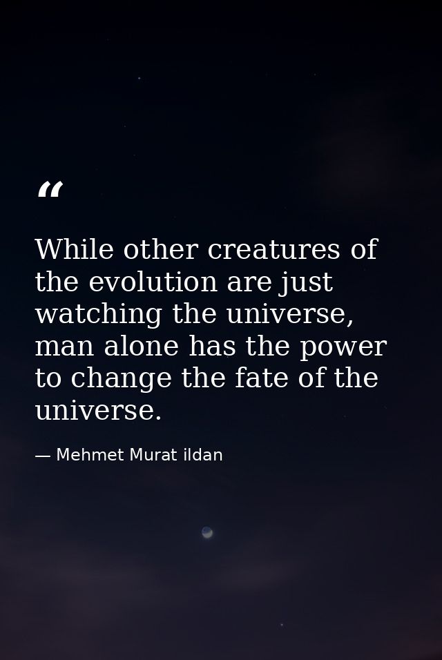 While other creatures of the evolution are just watching the universe, man alone has the power to change the fate of the — Mehmet Murat ildan
