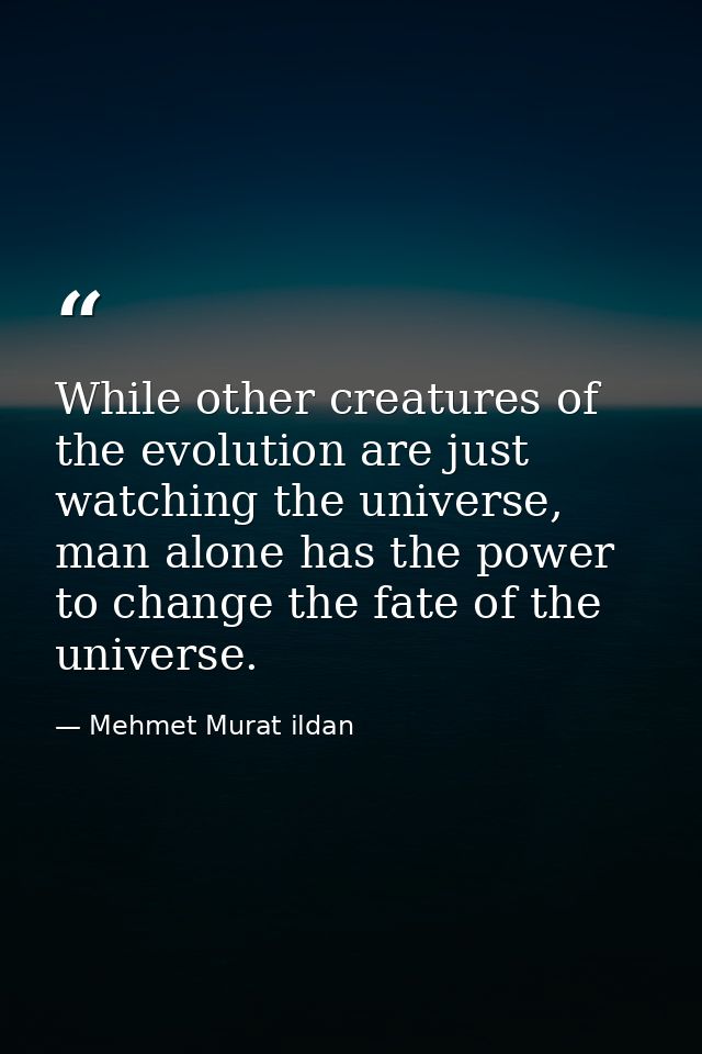 While other creatures of the evolution are just watching the universe, man alone has the power to change the fate of the — Mehmet Murat ildan