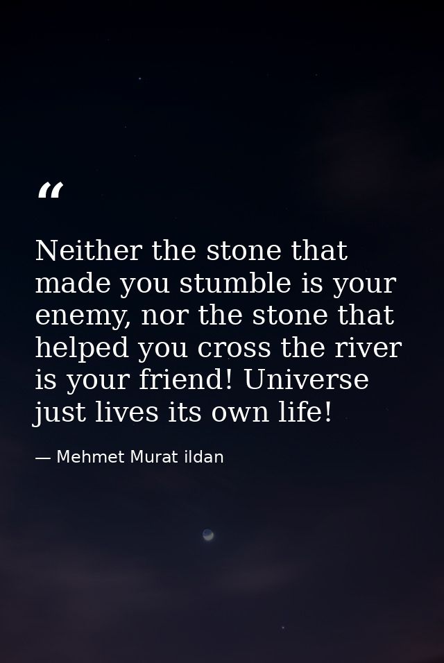 Neither the stone that made you stumble is your enemy, nor the stone that helped you cross the river is your friend! Uni — Mehmet Murat ildan