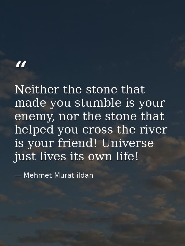 Neither the stone that made you stumble is your enemy, nor the stone that helped you cross the river is your friend! Uni — Mehmet Murat ildan