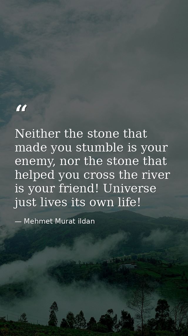 Neither the stone that made you stumble is your enemy, nor the stone that helped you cross the river is your friend! Uni — Mehmet Murat ildan