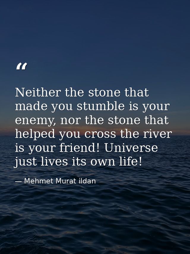Neither the stone that made you stumble is your enemy, nor the stone that helped you cross the river is your friend! Uni — Mehmet Murat ildan
