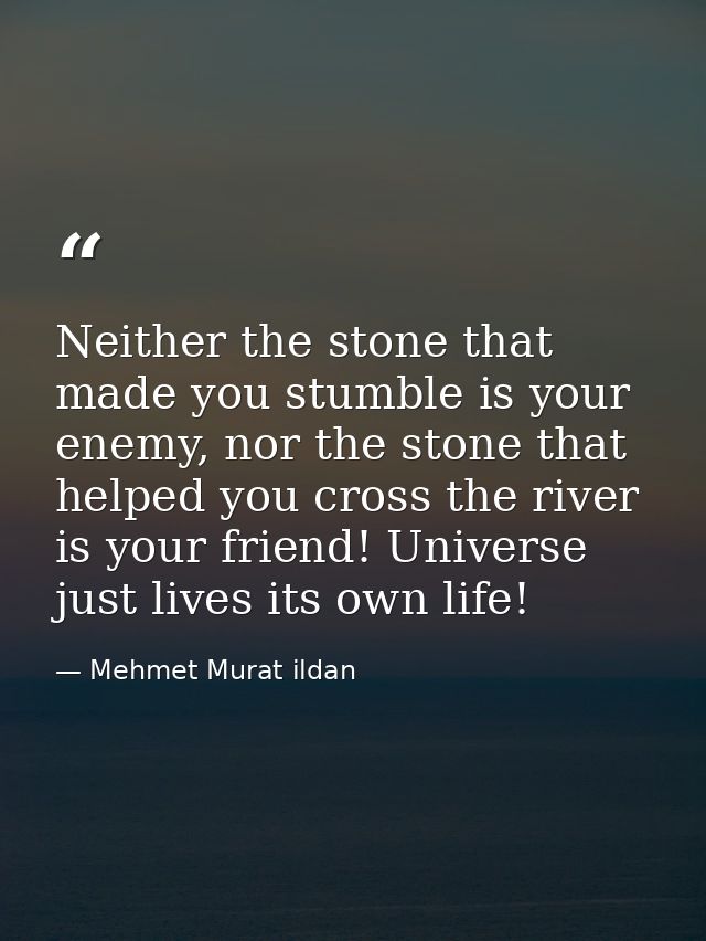 Neither the stone that made you stumble is your enemy, nor the stone that helped you cross the river is your friend! Uni — Mehmet Murat ildan