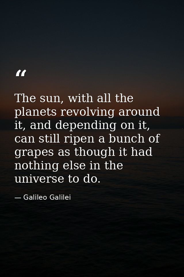 The sun, with all the planets revolving around it, and depending on it, can still ripen a bunch of grapes as though it h — Galileo Galilei