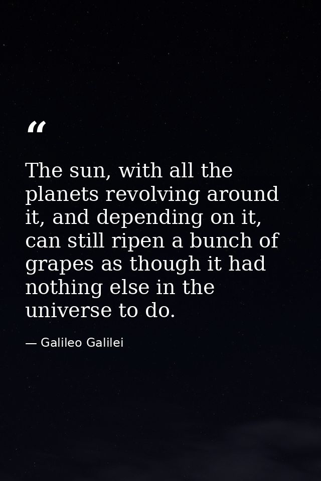 The sun, with all the planets revolving around it, and depending on it, can still ripen a bunch of grapes as though it h — Galileo Galilei