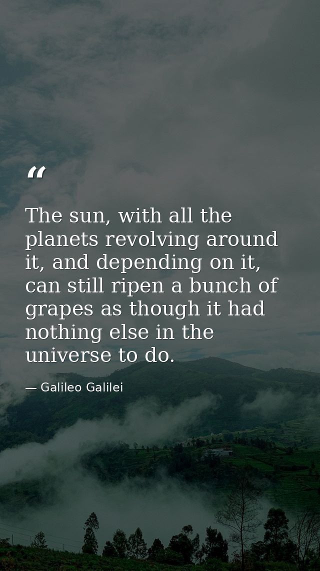 The sun, with all the planets revolving around it, and depending on it, can still ripen a bunch of grapes as though it h — Galileo Galilei