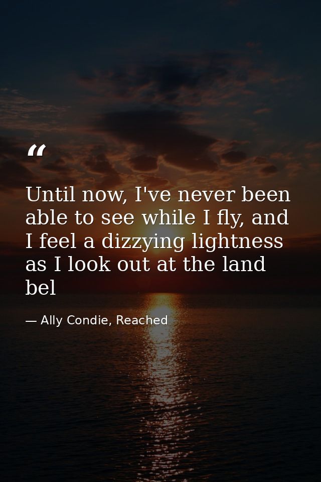 Until now, I've never been able to see while I fly, and I feel a dizzying lightness as I look out at the land bel — Ally Condie, Reached