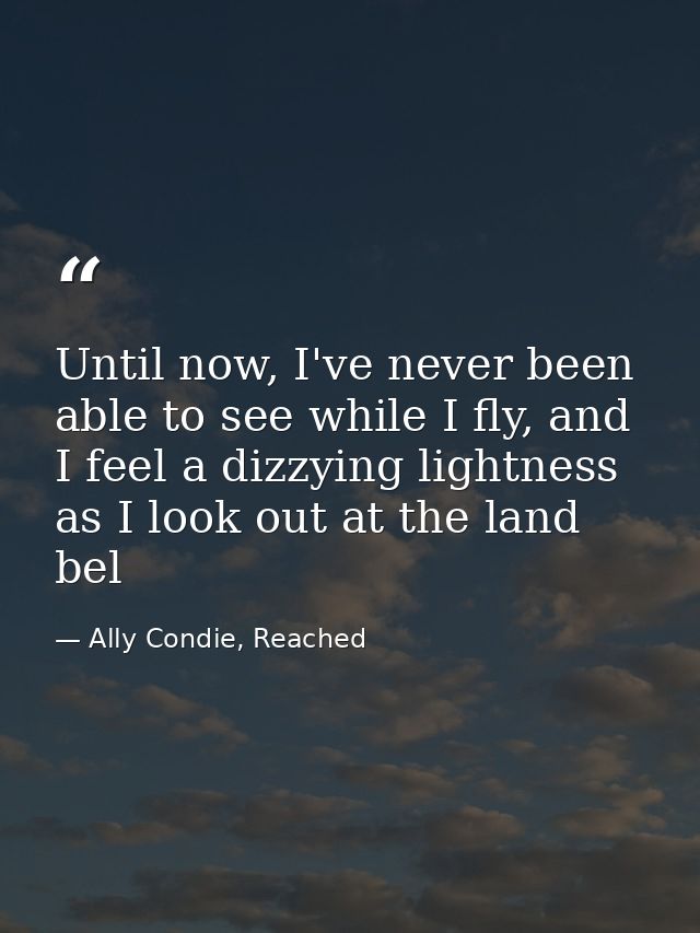 Until now, I've never been able to see while I fly, and I feel a dizzying lightness as I look out at the land bel — Ally Condie, Reached