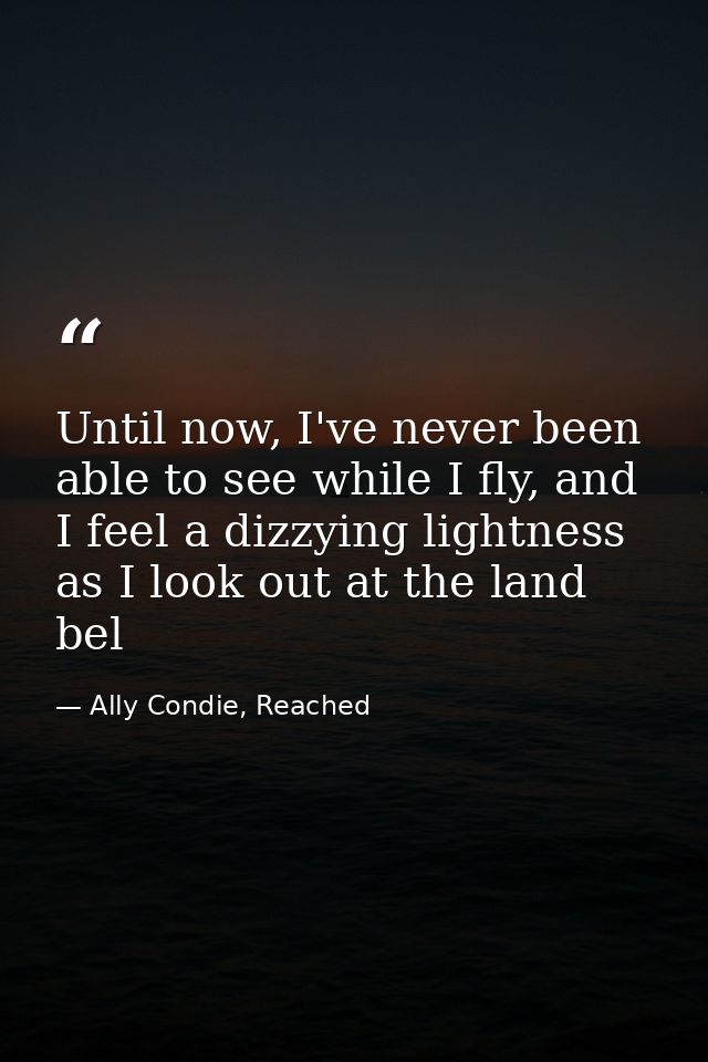 Until now, I've never been able to see while I fly, and I feel a dizzying lightness as I look out at the land bel — Ally Condie, Reached