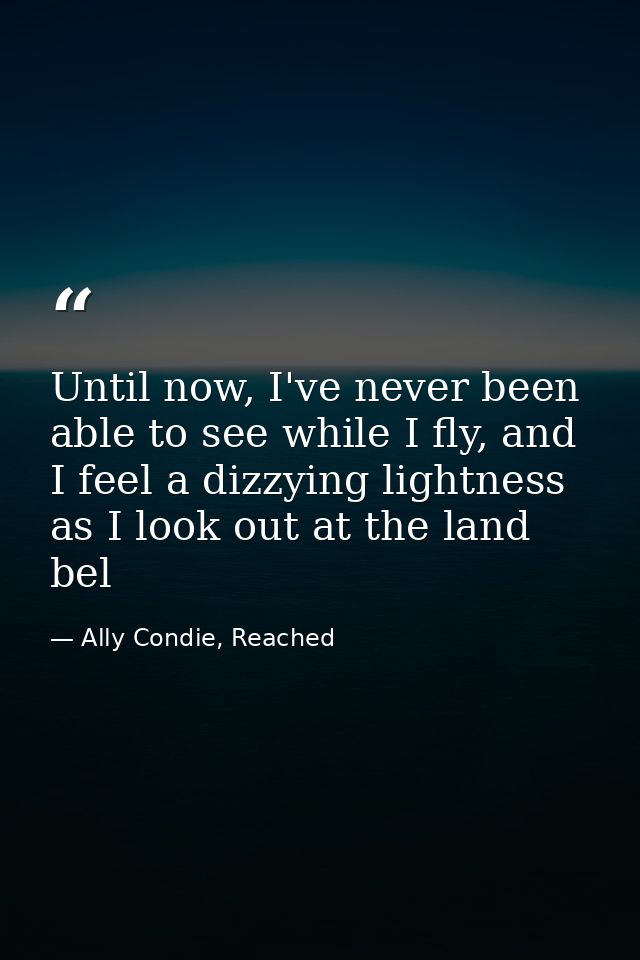 Until now, I've never been able to see while I fly, and I feel a dizzying lightness as I look out at the land bel — Ally Condie, Reached