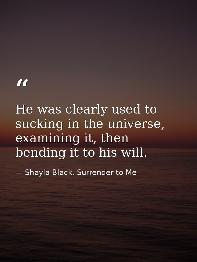 He was clearly used to sucking in the universe, examining it, then bending it to his will. — Shayla Black, Surrender to Me