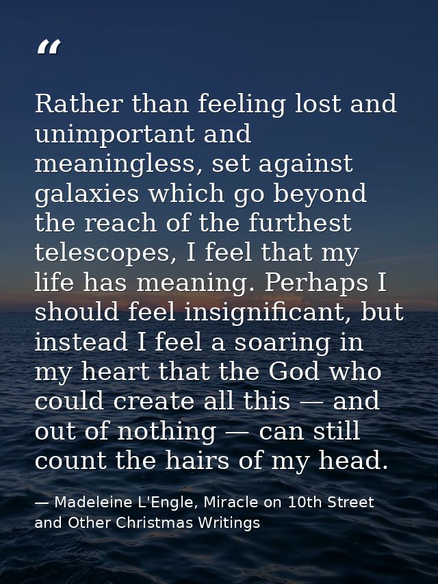 Rather than feeling lost and unimportant and meaningless, set against galaxies which go beyond the reach of the furthest — Madeleine L'Engle, Miracle on 10th Street and Other Christmas Writings