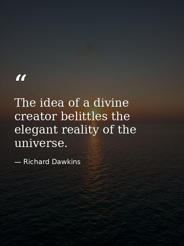 The idea of a divine creator belittles the elegant reality of the universe. — Richard Dawkins