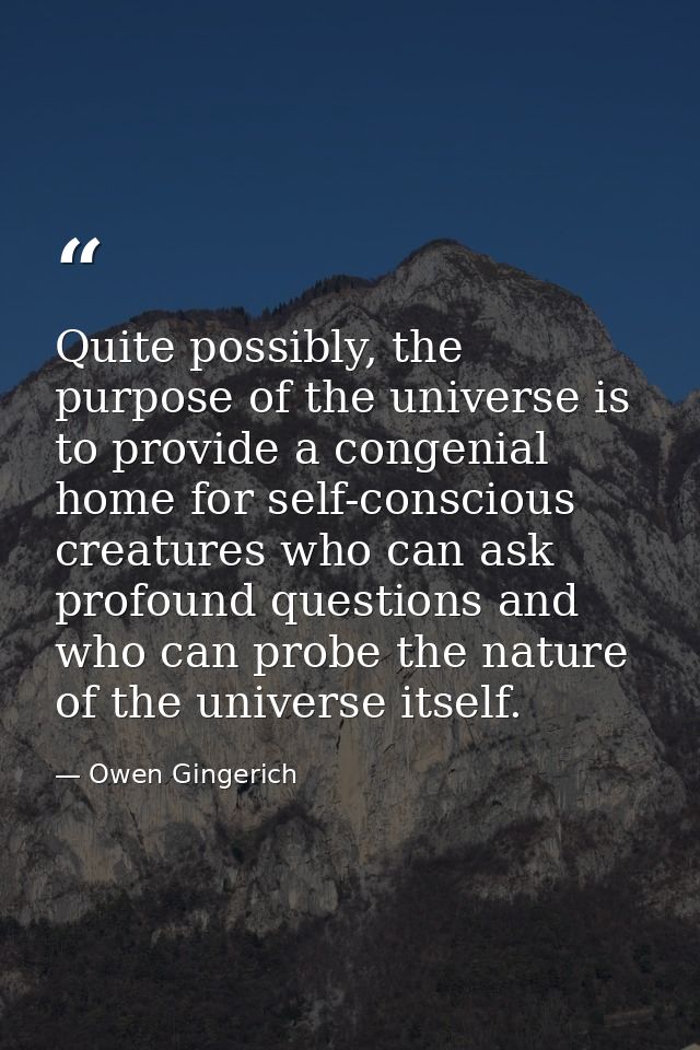Quite possibly, the purpose of the universe is to provide a congenial home for self-conscious creatures who can ask prof — Owen Gingerich