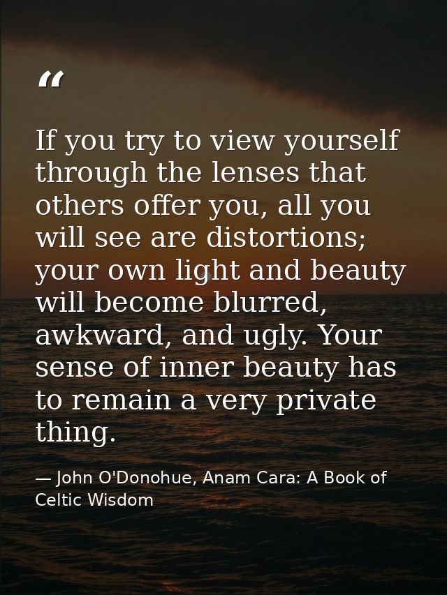 If you try to view yourself through the lenses that others offer you, all you will see are distortions; your own light a — John O'Donohue, Anam Cara: A Book of Celtic Wisdom