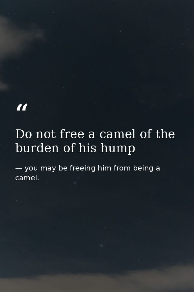 Do not free a camel of the burden of his hump — you may be freeing him from being a camel.