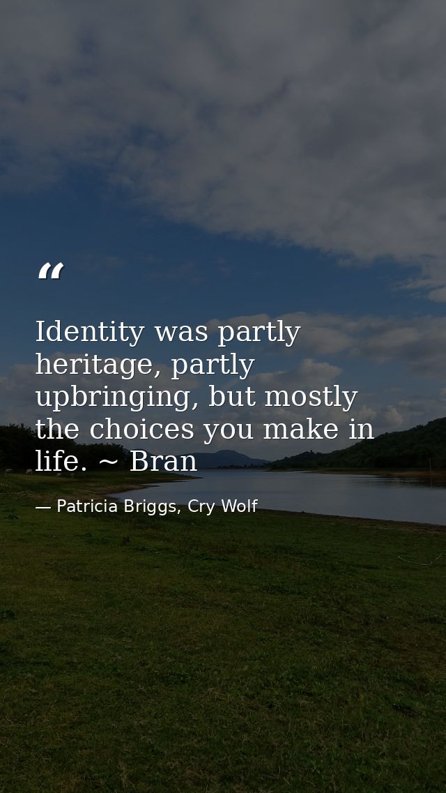 Identity was partly heritage, partly upbringing, but mostly the choices you make in life. ~ Bran — Patricia Briggs, Cry Wolf